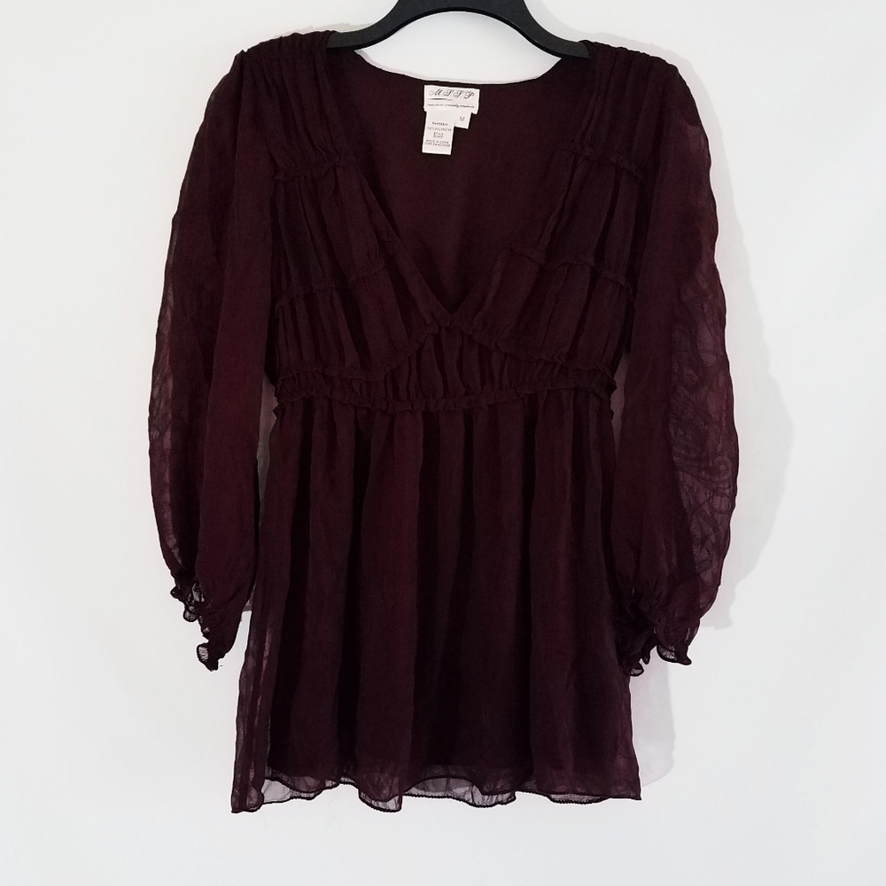 Max Studio Long Sleeve Pleated Design Top